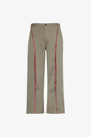 Kartik Research Mens Knee Pleat Two-Slip-Pockets Straight-Leg Relaxed-Fit Cotton Trousers M