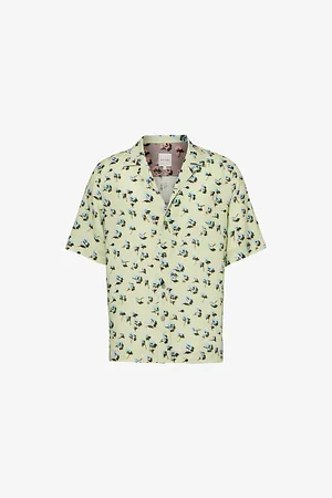 Paul Smith Mens Flower-Print Short-Sleeves Regular-Fit Woven-Blend Shirt 15.5