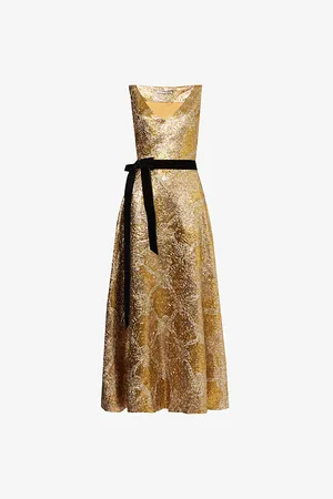 Mary Katrantzou Womens Mykah Metallic Sleeveless Woven Midi Dress 8