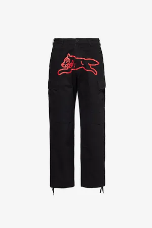ICECREAM Mens Running Dog Graphic-Print Straight-Leg Cotton Cargo Trousers S