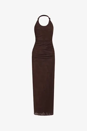 SIR Womens Jacques Knot Halterneck Stretch-Woven Midi Dress S