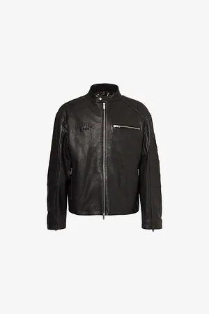 Represent Mens x Belstaff Logo-Embroidered Leather Jacket L