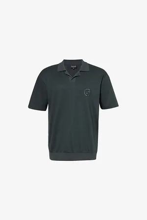 Giorgio Armani Mens Brand-Embroidery Short-Sleeves Relaxed-Fit Cotton and Cashmere-Blend Polo Shirt 38