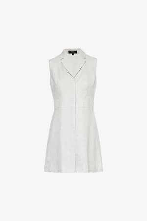 THEORY Womens Notched-Lapel Sleeveless Linen-Blend Mini Dress 6