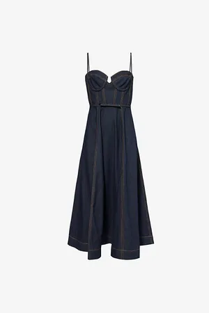 ZIMMERMANN Womens Crush Corset Denim Midi Dress L