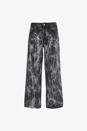 Ganni Womens Izey Graphic-Print Wide-Leg Mid-Rise Denim Jeans 27