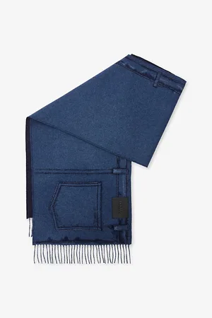 Loewe Womens Denim-Patchwork Anagram-Embroidered Wool and Cashmere-Blend Scarf 1 Size