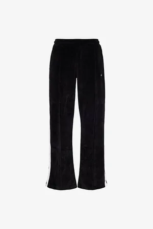 4th & Reckless Womens Cacie Contrast-Tape Wide-Leg Cotton-Blend Velour Jogging Bottoms S