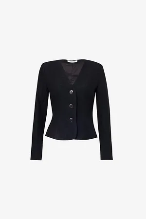 Skall Studio Womens Adriane V-Neck Textured Wool Blazer 10