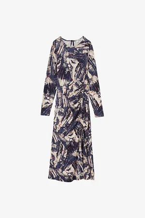 Reiss Womens Riyo Graphic-Print Ruched Stretch-Jersey Midi Dress 6