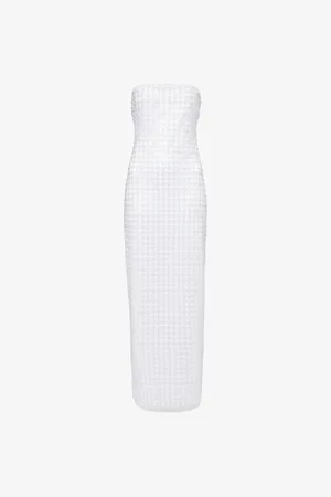 ROTATE Womens Tube Beaded Mesh Maxi Dress 8