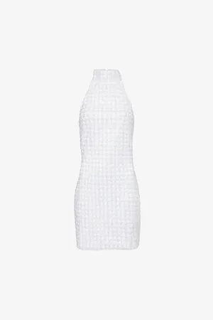 ROTATE Womens Halter-Neck Beaded Mesh Mini Dress 10