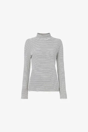 Whistles Womens Stripe-Pattern High-Neck Stretch-Cotton Jumper 6