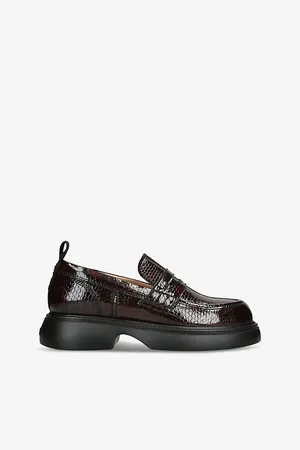 Ganni Womens Everyday Snakeskin-Embossed Leather Loafers Eur 37 / 4 Uk Women