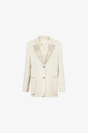TWP Womens Sweet Pea Beads-Embellishment Relaxed-Fit Woven-Blend Blazer M