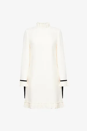VALENTINO GARAVANI Womens Frilled Long-Sleeves Wool and Silk-Blend Mini Dress 6