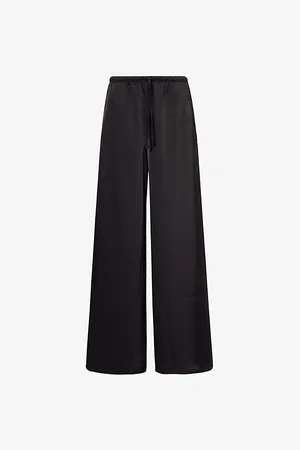 Leset Womens Barb Wide-Leg Mid-Rise Satin Trousers Xs