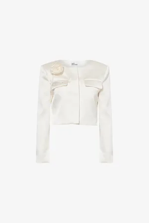 Self-Portrait Womens Satin Cropped Regular-Fit Woven Jacket 10