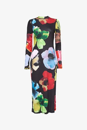 STINE GOYA Womens Round-Neck Printed Stretch-Woven Midi Dress Xs/S