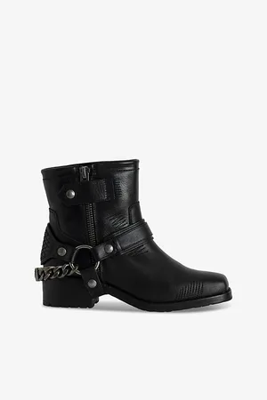 Zadig & Voltaire Womens Igata Chain-Embellished Leather Ankle Boots Eur 36 / 3 Uk Women