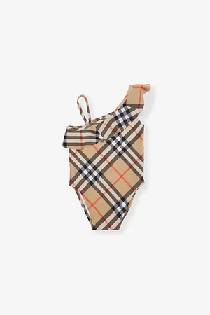 Burberry Asymmetric-Neck Check-Print Swimsuit 12 Months-2 Years 18 Months