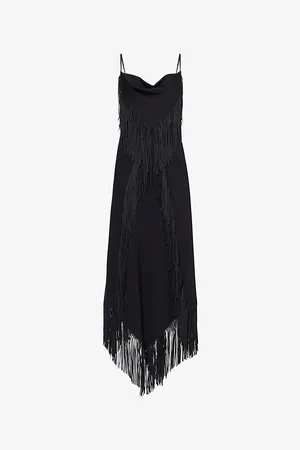 Paco rabanne Womens Tassel Cowl-Neck Sleeveless Crepe Maxi Dress 6