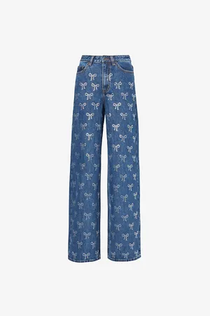 Self-Portrait Womens Wide-Leg Embellished Denim Jeans 24