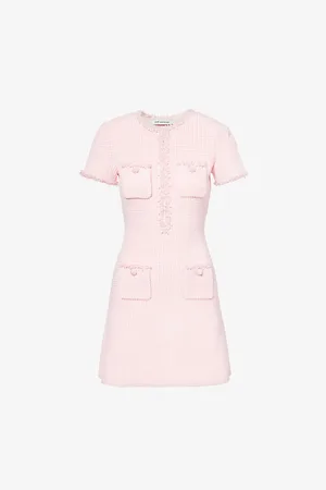 Self-Portrait Womens Bead-Embellished Short-Sleeve Knit Mini Dress S