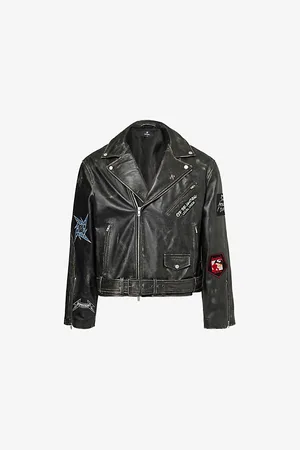 Represent Mens x Metallica Zip-Pockets Relaxed-Fit Leather Jacket M