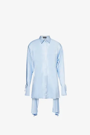 DAVID KOMA Womens Asymmetric Long-Sleeve Satin Shirt Dress 8