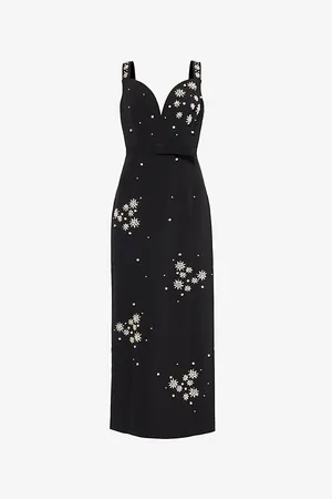 HUISHAN ZHANG Womens Brandy Crystal-Embellished Recycled-Polyester Blend Crepe Midi Dress 12