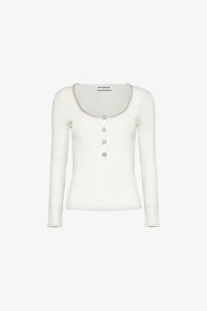 Self-Portrait Womens Crystal-Embellished Ribbed Knit Top Xs