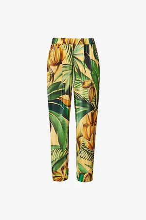 Farm Rio Womens Elasticated-Waistband Printed Straight-Leg Mid-Rise Satin Trousers Xs