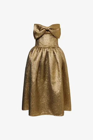 Self-Portrait Womens Embellished-Bow Bandeau Jacquard Midi Dress 6