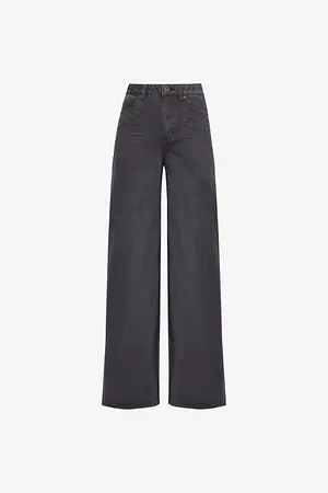 Self-Portrait Womens Embossed-Bow Wide-Leg Denim Jeans 25
