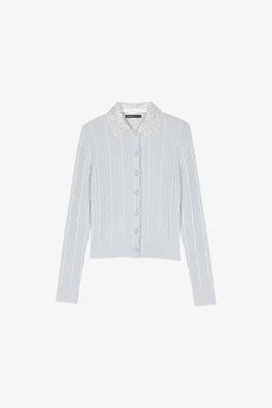 Maje Womens Embellished-Collar Wool and Cashmere Cardigan 6