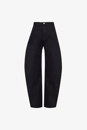 Alaïa Womens Noir Barrel-Leg High-Rise Denim Jeans 6