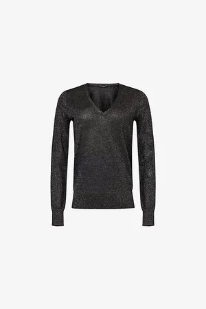 Joseph Womens Metallic V-Neck Stretch-Knit Jumper S