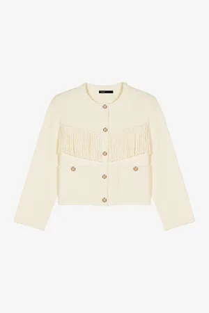 Maje Womens Tassel-Embellished Long-Sleeve Cotton-Blend Cardigan 8