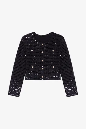 Maje Womens Sequin-Embellished Button-Down Stretch-Woven Cardigan 6