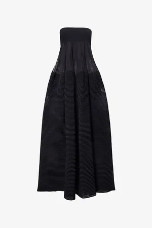 Alaïa Womens Noir Bustier Strapless Open-Knit Midi Dress 8