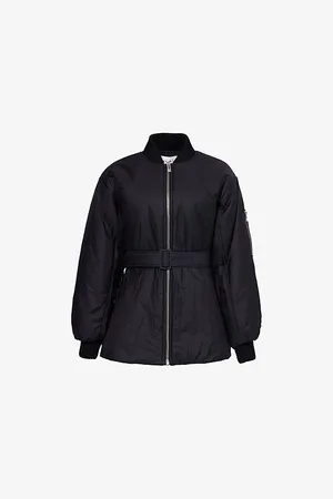 Alaïa Womens Noir Belted Padded Shell Bomber Jacket 10