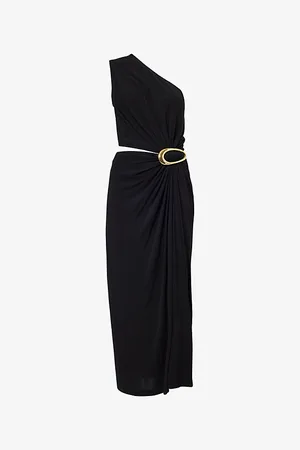 Bottega Veneta Womens Asymmetric Buckle Jersey Midi Dress 4