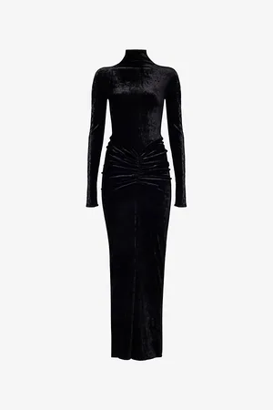 Alaïa Womens Noir Draped-Front Long-Sleeve Velvet Maxi Dress 6