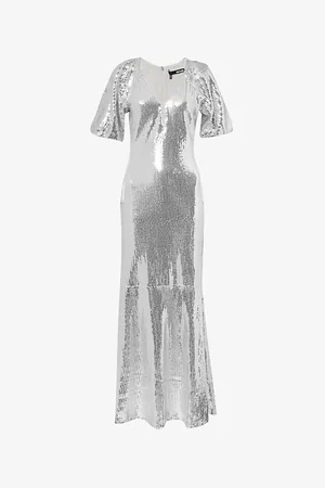 ROTATE Womens V-Neck Short-Sleeve Sequin Midi Dress 6