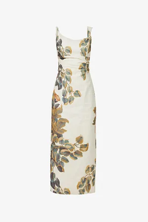 SIR Womens Evalita Twist Flower-Print Linen Midi Dress Xs