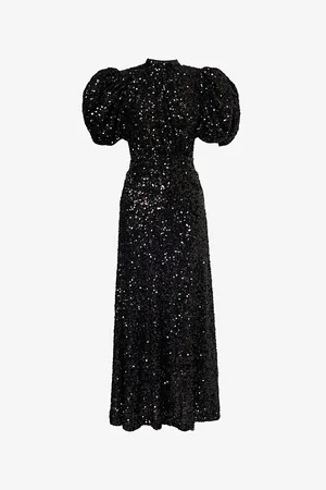 ROTATE Womens Regular-Fit Puff-Sleeve Sequin Midi Dress 6