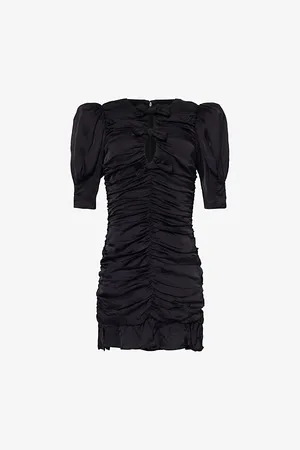 ROTATE Womens Bow-Motif Gathered-Panel Satin Mini Dress 10