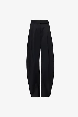 The Attico Womens Pleated Two-Slip-Pockets Wide-Leg High-Rise Wool Trousers 8