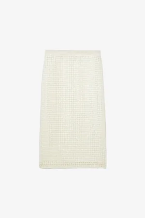 Claudie Pierlot Womens Straight-Fit Sequin-Embellished Crochet-Knit Midi Skirt 6